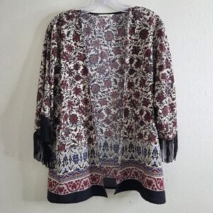NAF NAF Paris Floral Print Kimono Duster Fringe Size‎ 40